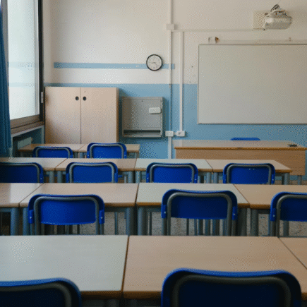 Sala de aula vazia em recesso escolar